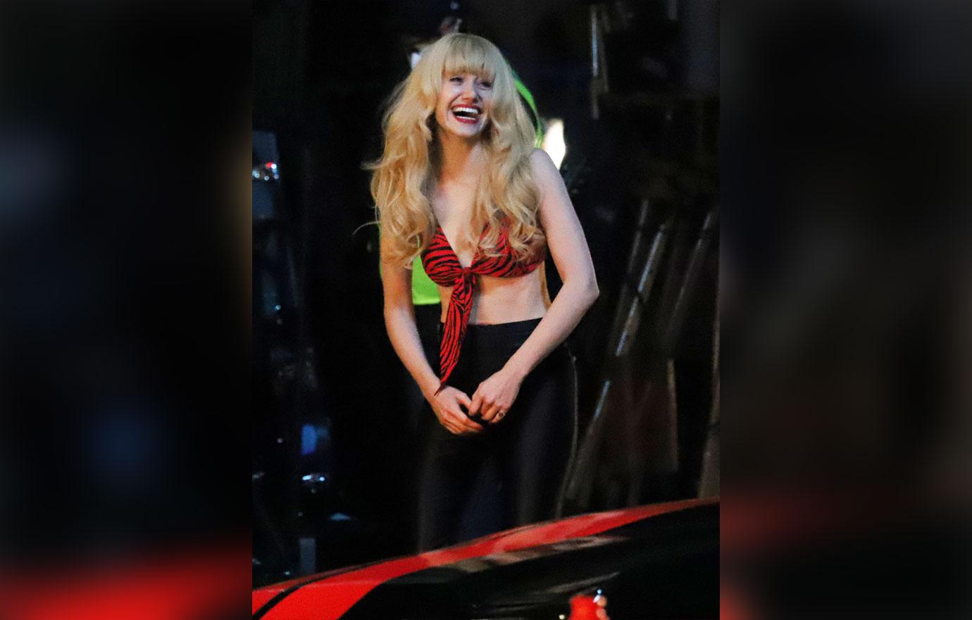 emmy rossum in good spirits on set of angelyne pics