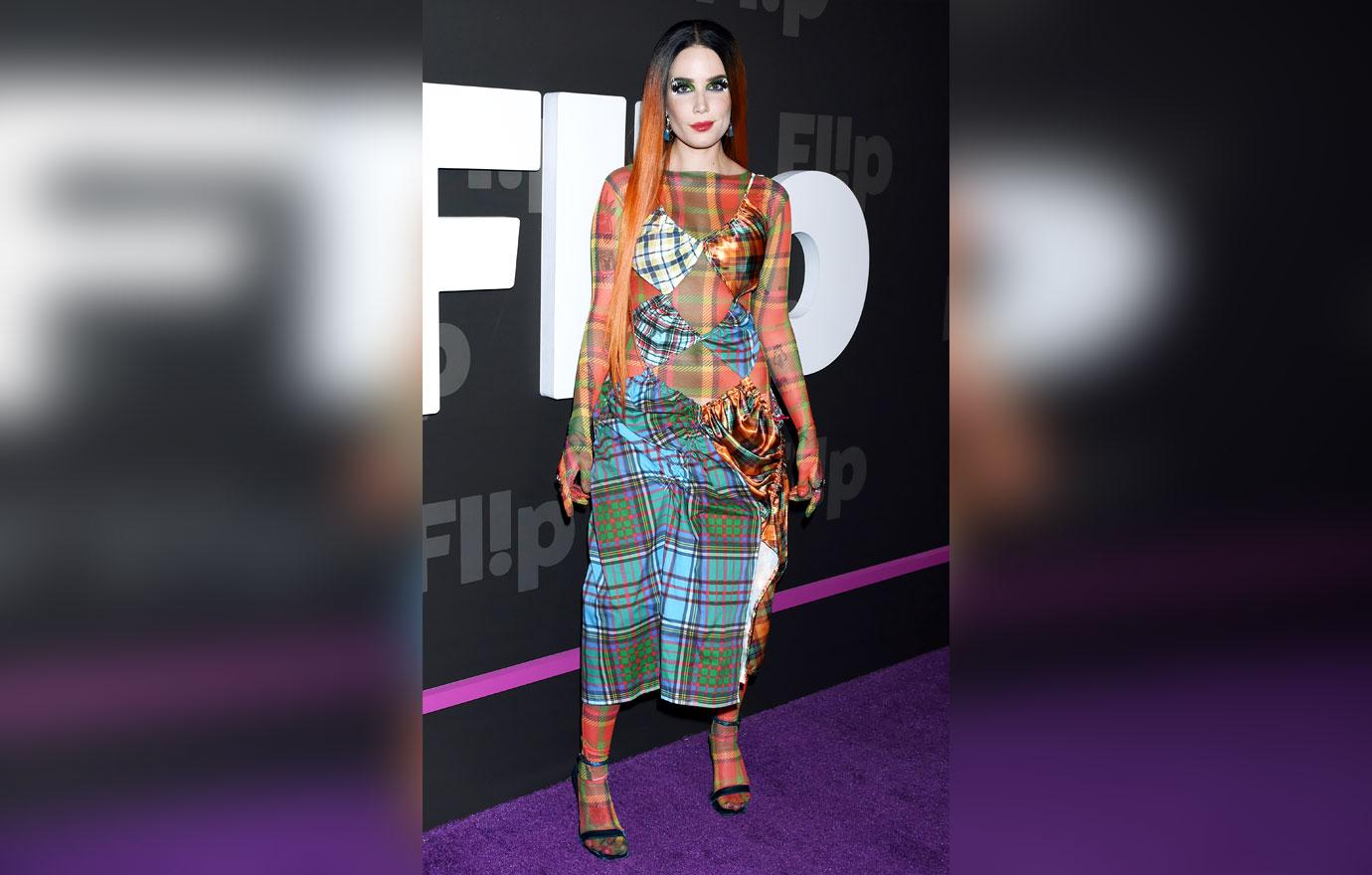 halsey flips grand launch event plaid outfit dress