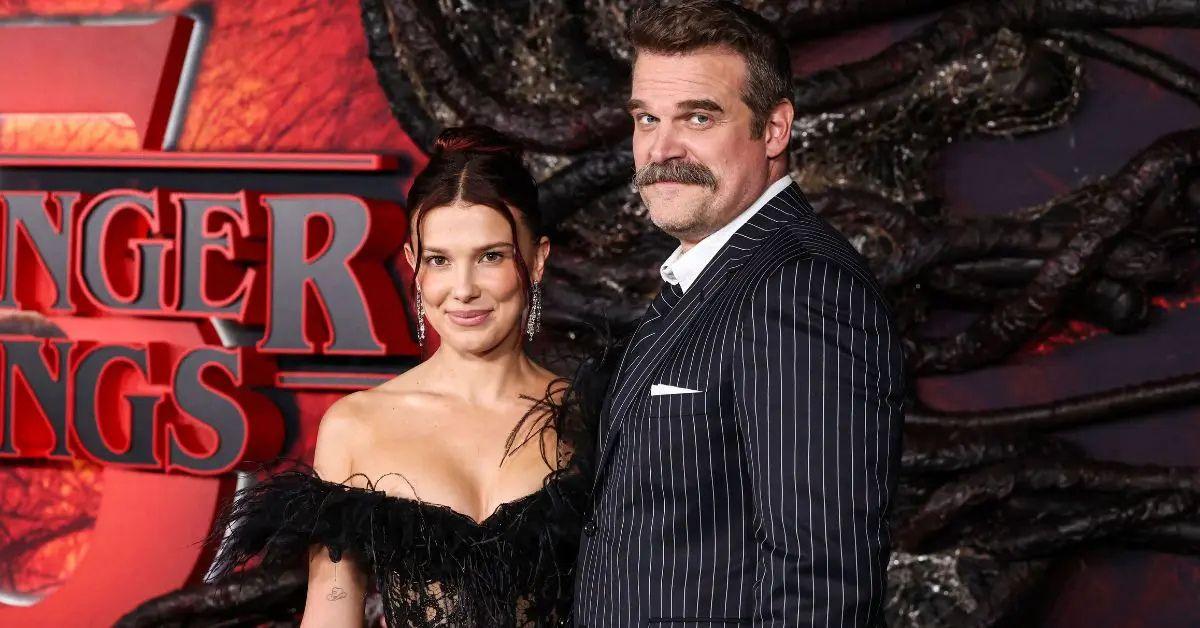 Photo of Milie Bobby Brown said she was 'lucky to know' David Harbour on the red carpet.