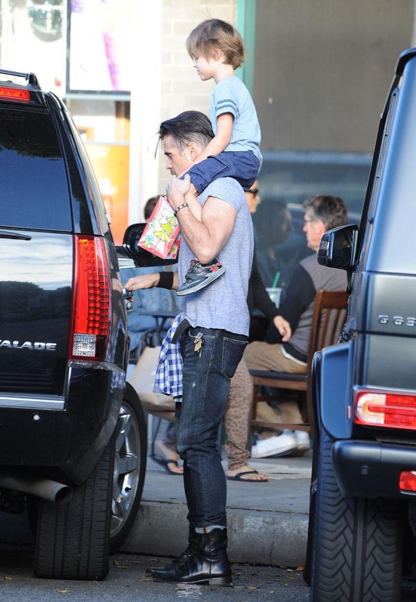 Collin Farrell Smiles While Carrying Son