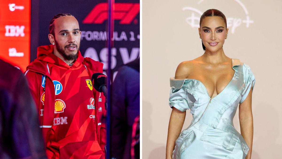 Split photo of Lewis Hamilton and Kim Kardashian.
