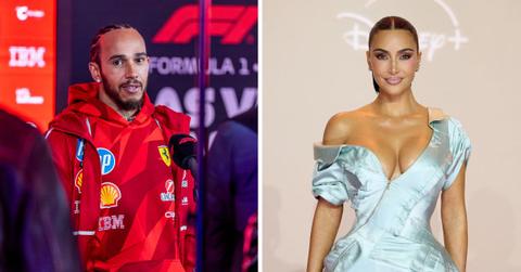 Split photo of Lewis Hamilton and Kim Kardashian.