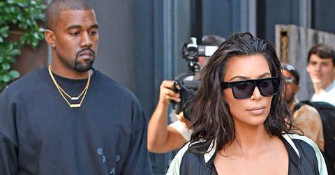 Kim Kardashian wears a see through bustier corset showing her cleavage while out with Kanye West in New York City