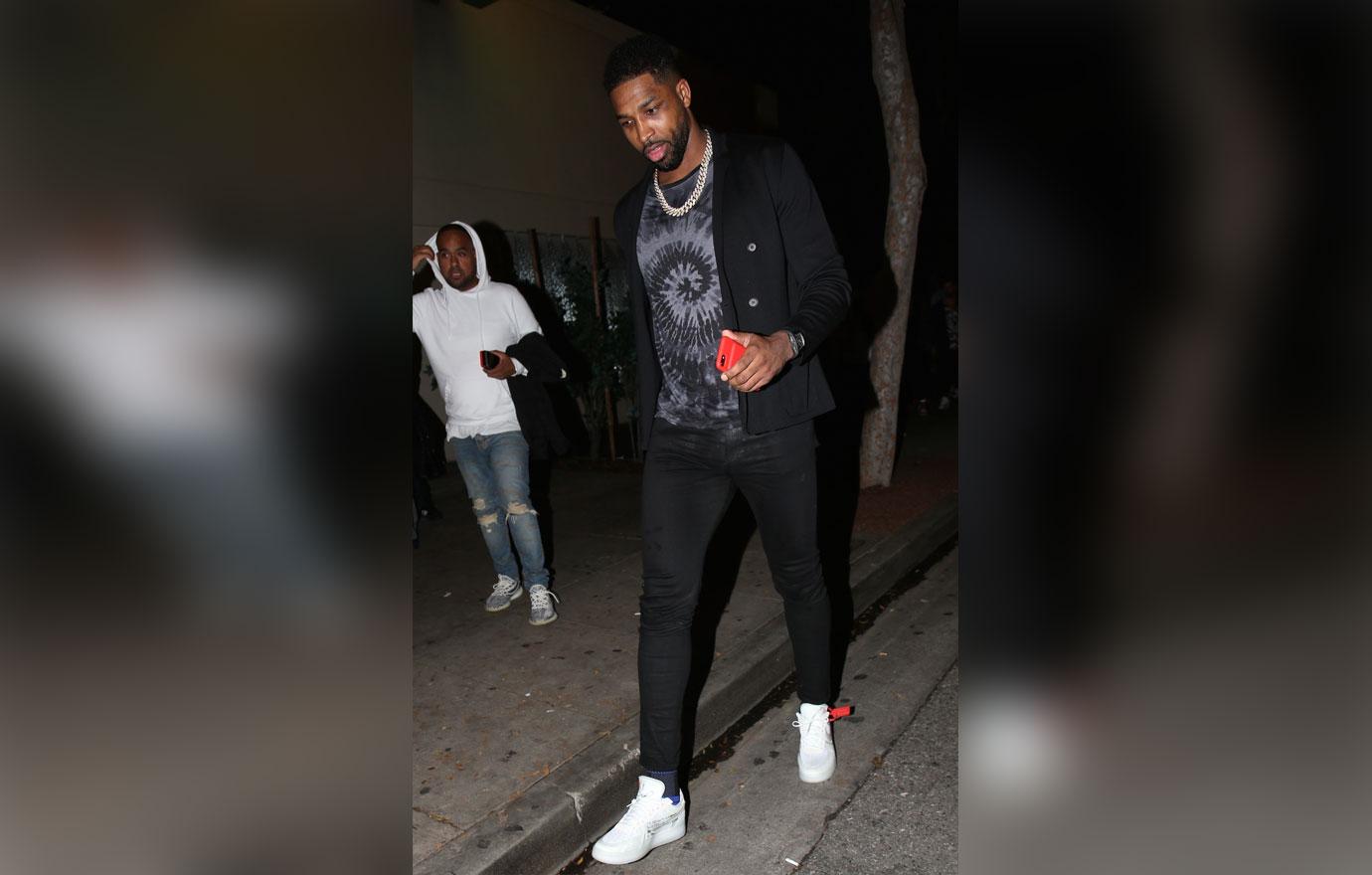 Tristan Thompson exits the iHeartRadio Afterparty with his crew