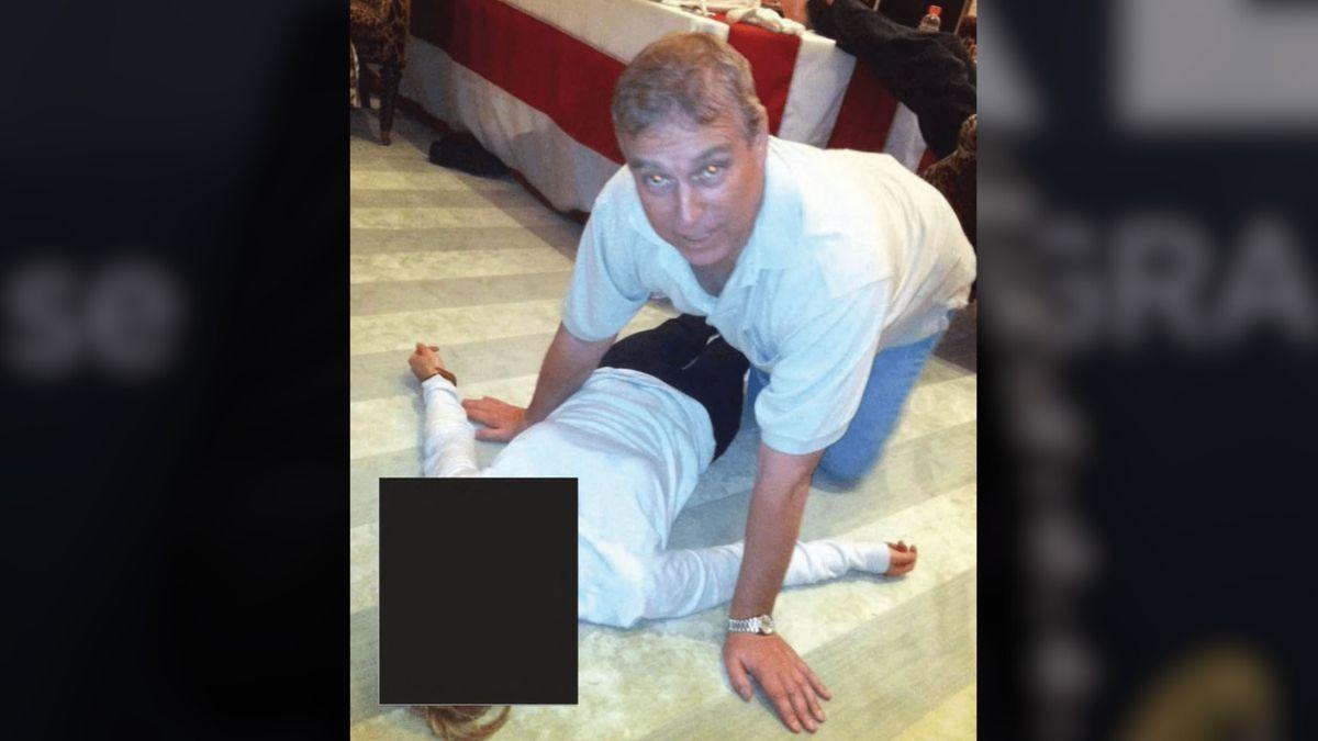 Photo of Andrew was seen hovering over a woman in a photo included in the Epstein files.