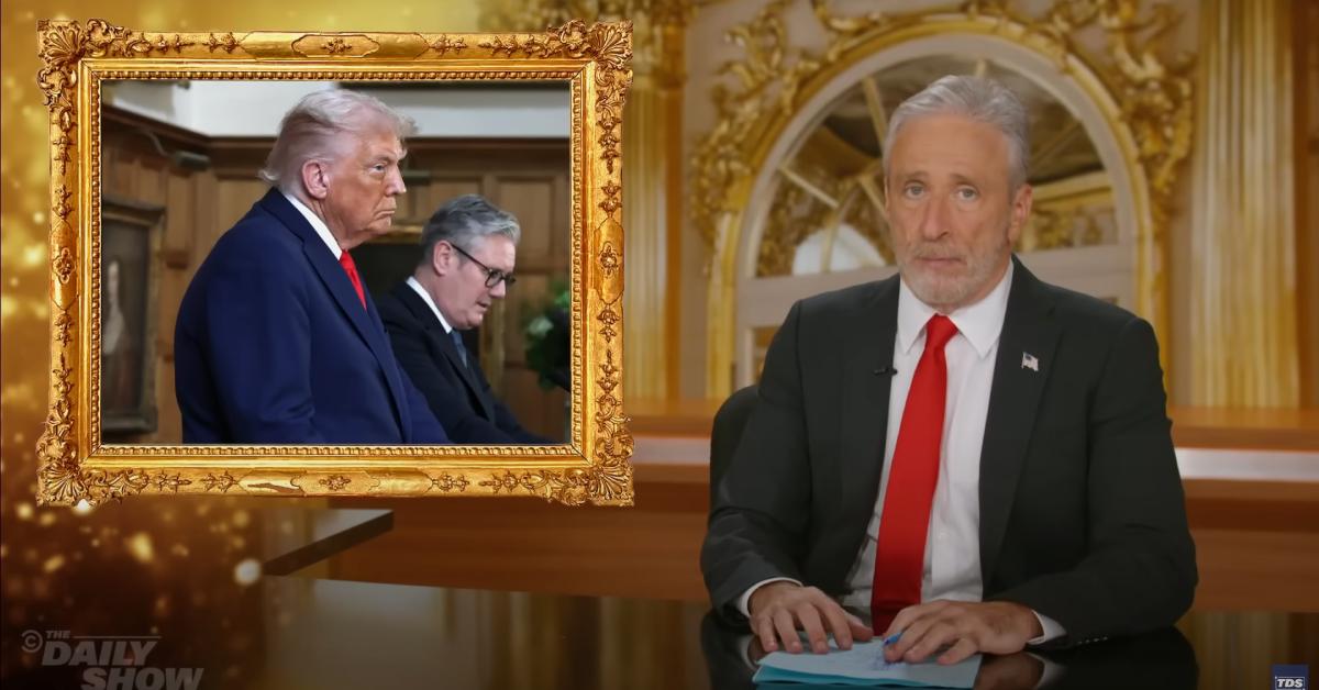 Photo of Jon Stewart and Donald Trump.