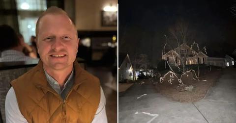 split photo of Jason Hughes and a toilet papered house