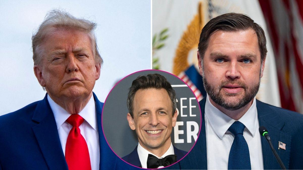 Composite photo of Donald Trump, JD Vance and Seth Meyers.