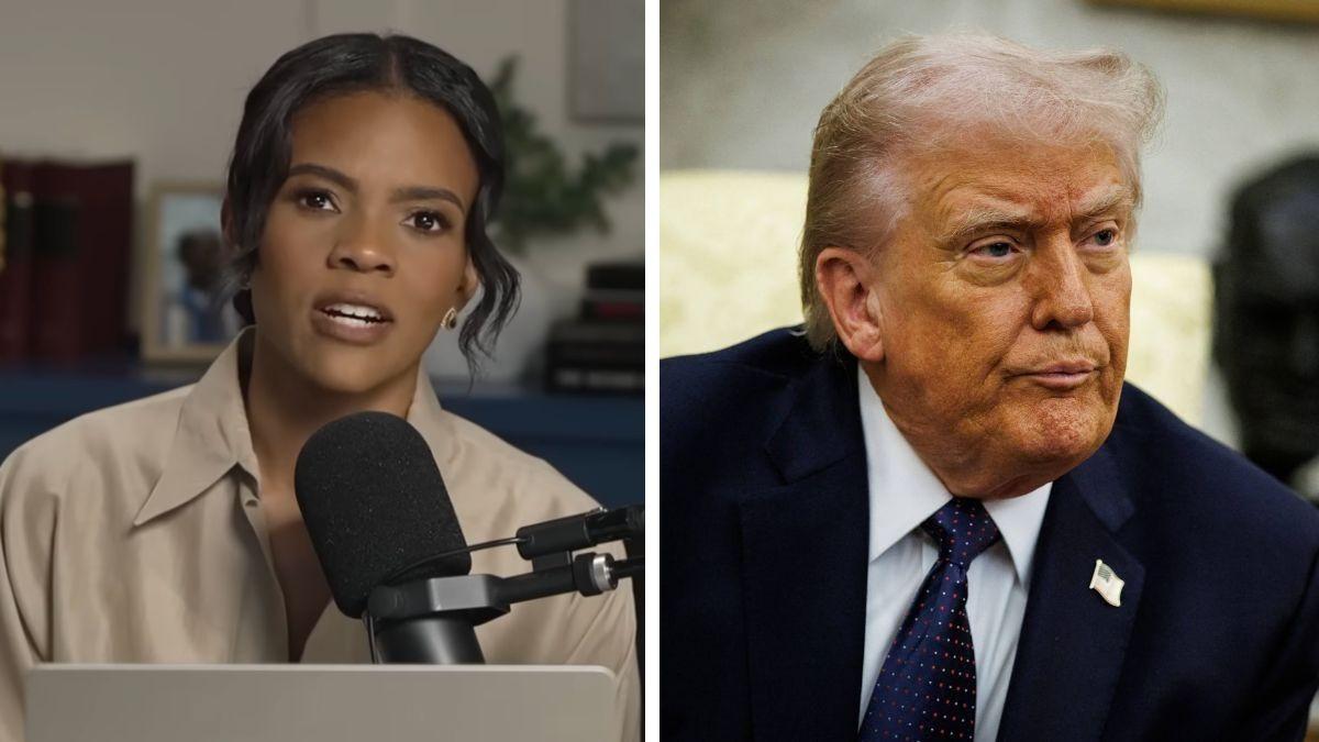 split photo of candace owens and donald trump