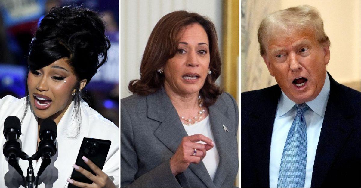 Composite photo of Cardi B, Kamala Harris and Donald Trump.