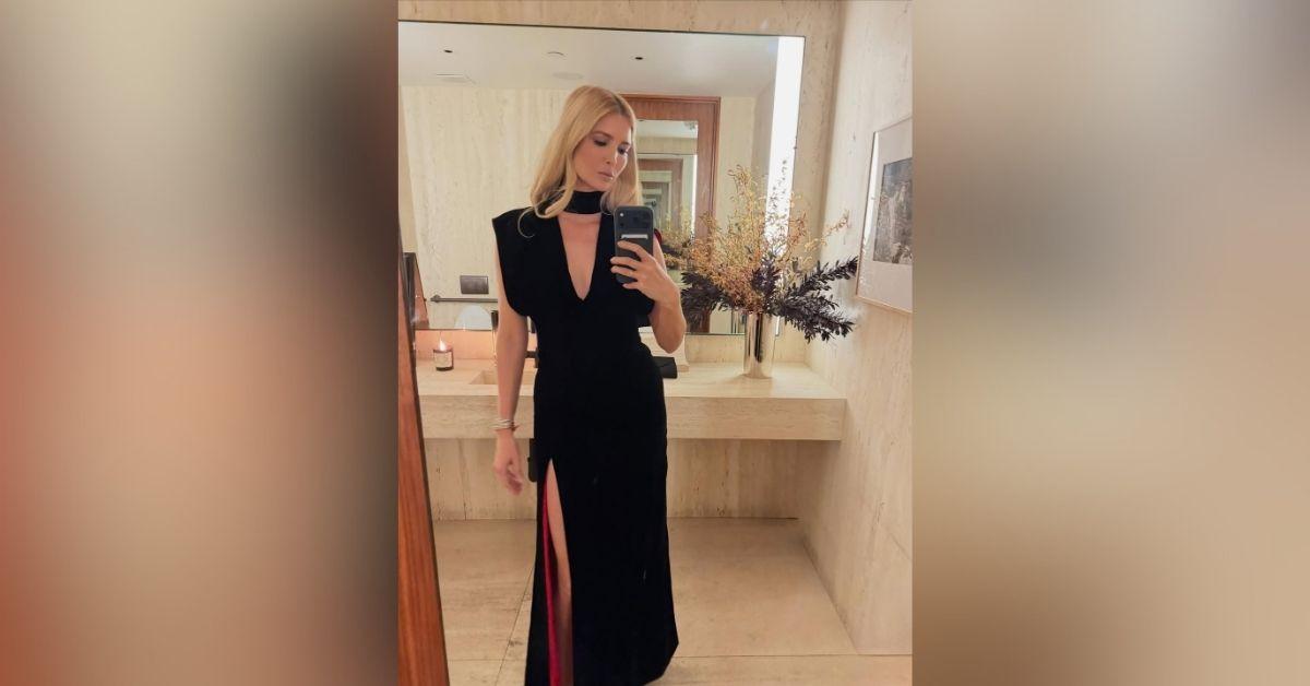 image of Ivanka Trump showcased her style in a sleek black dress with a daring thigh-high slit in New York City.