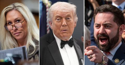 split of Marjorie Taylor Greene, Donald Trump, Mike Lawler.