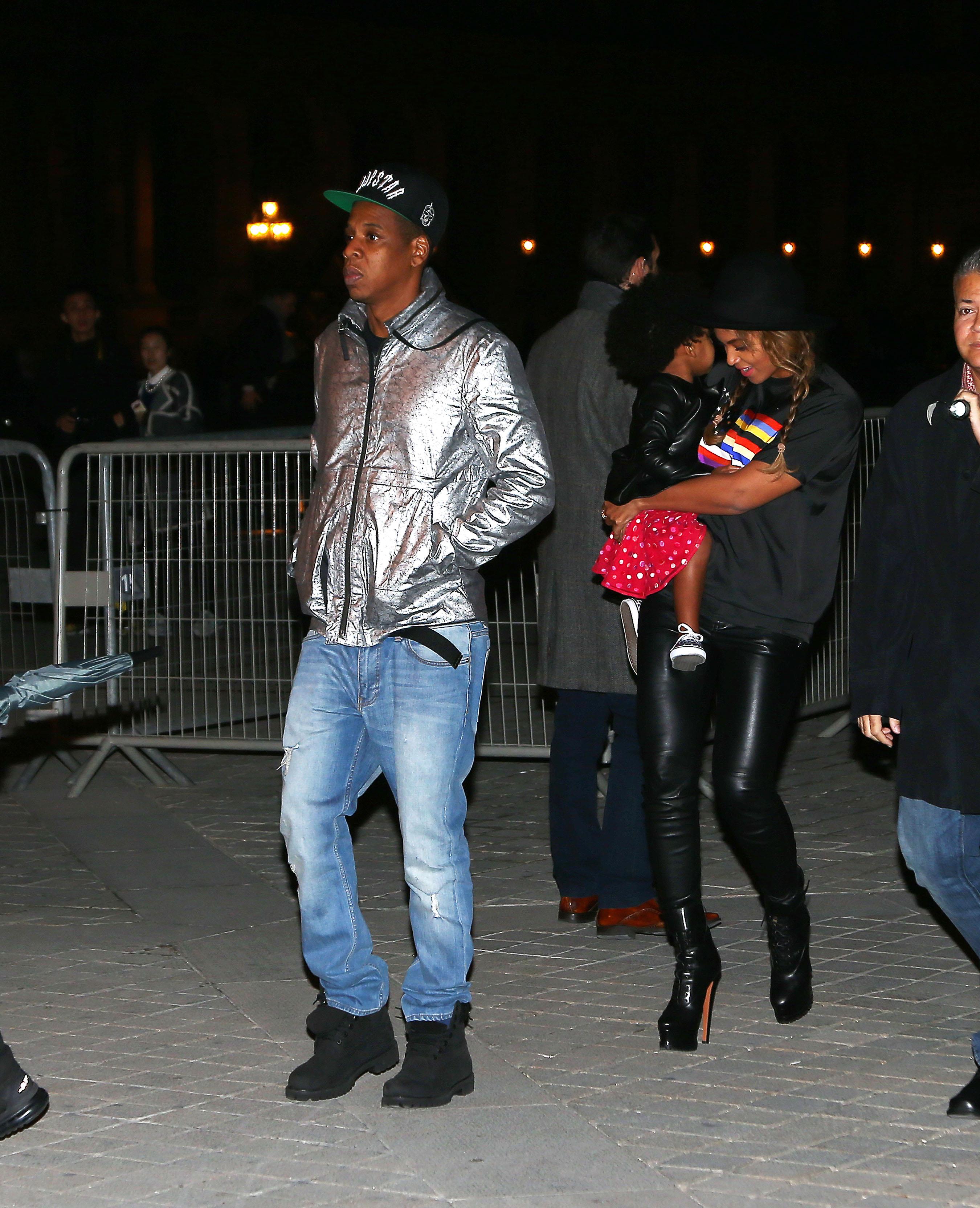 Beyonce Knowles, Jay Z and their daughter Blue Ivy leave Louvres Museum in Paris after a private visit