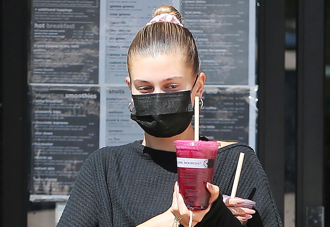 Celebs Out & About With Face Masks On: Hailey Bieber