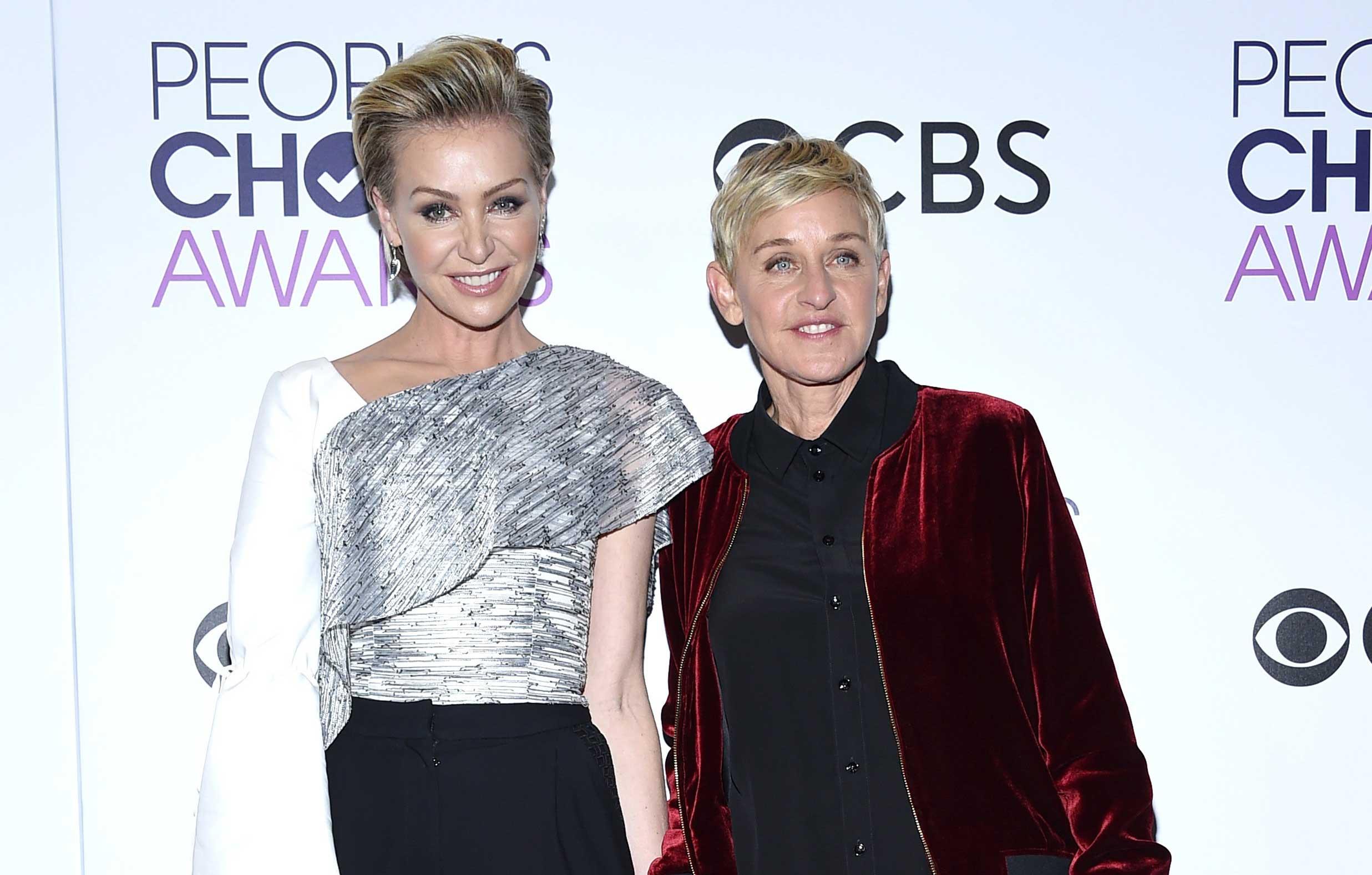 beaming ellen degeneres portia de rossi cozy together