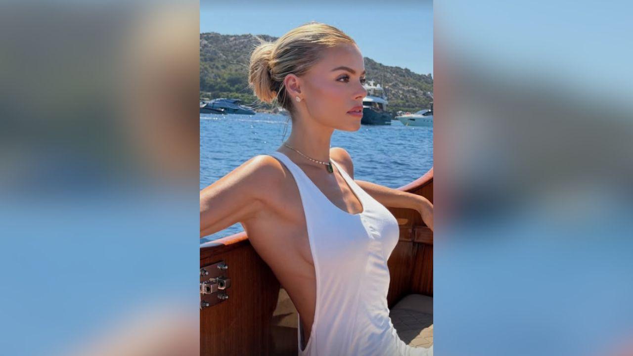 Image of Brooks Nader's father was on the boat while she jumped off topless. 