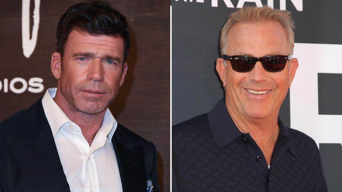 Split photo of Taylor Sheridan & Kevin Costner
