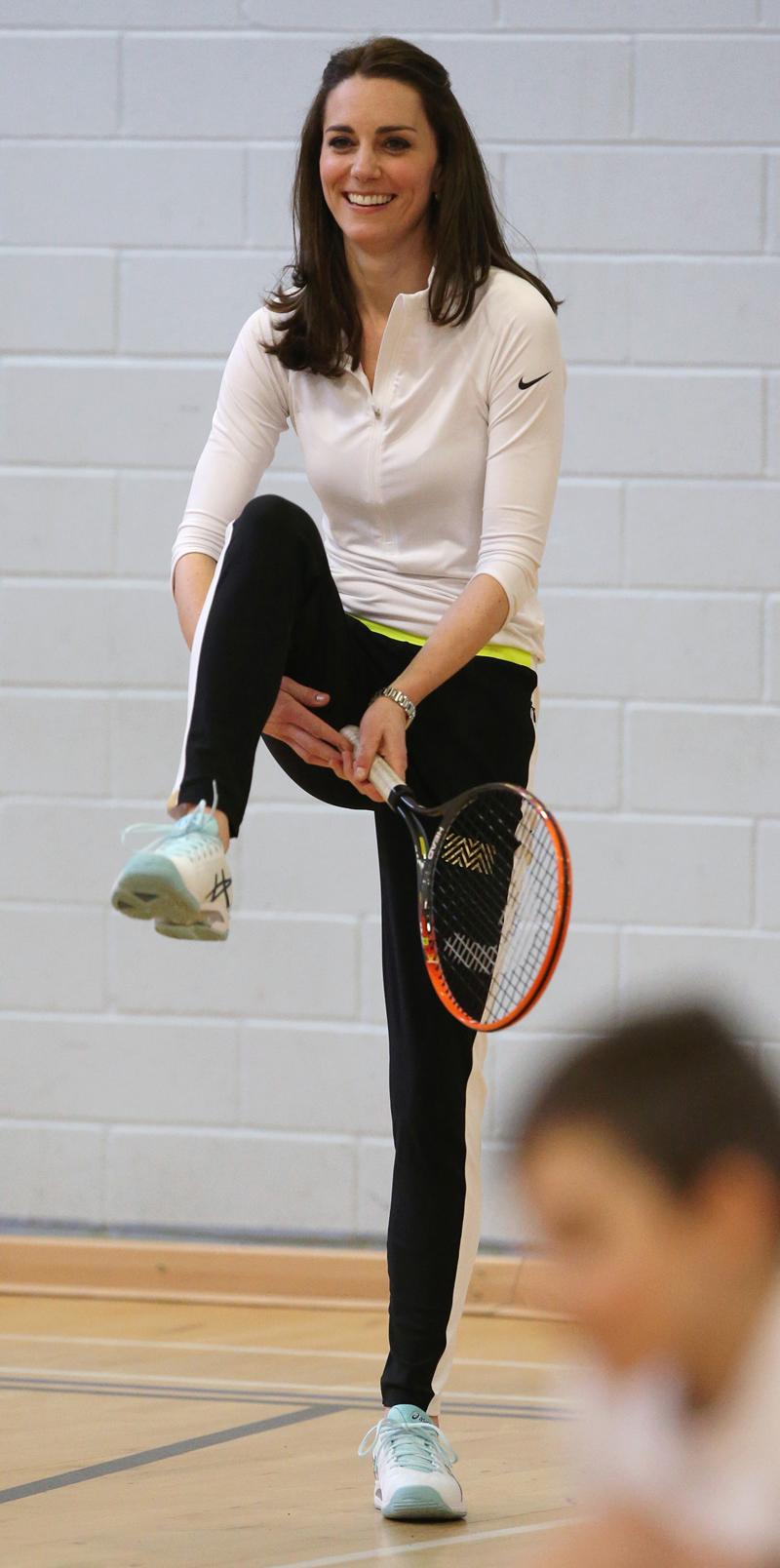 The Duchess of Cambridge takes part in a Tennis coaching workshop