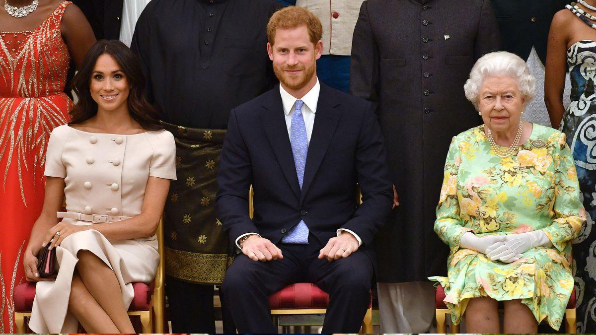 image of meghan markle prince harry and the queen 