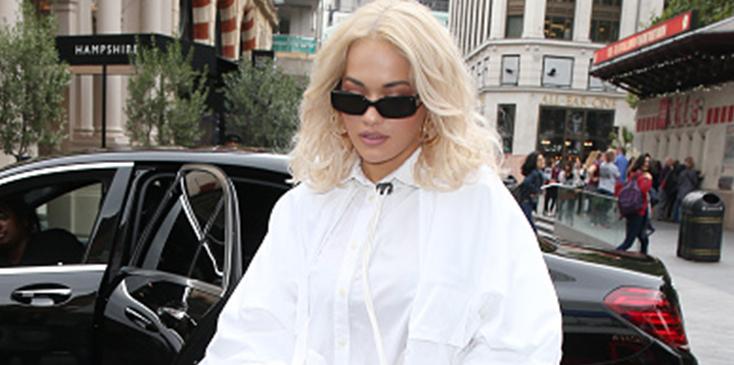 Rita ora goes pantless white shirt dress london pics