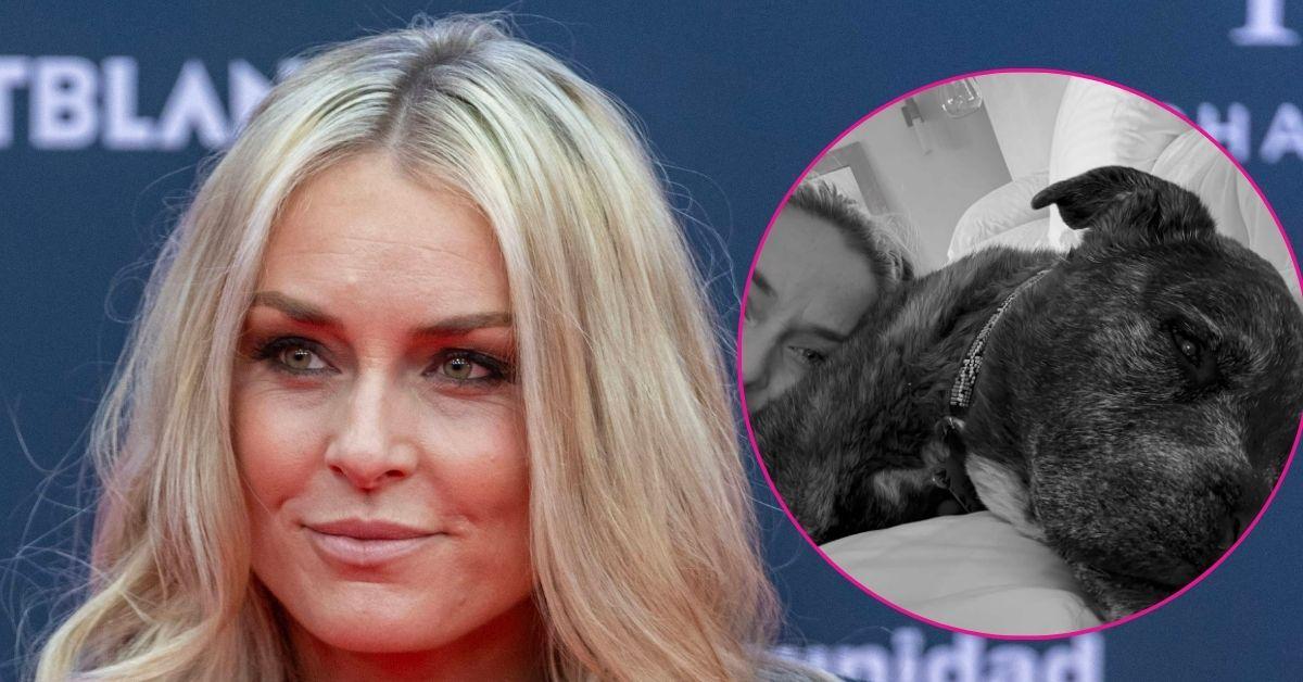 split photo of Lindsey Vonn & her dog Leo