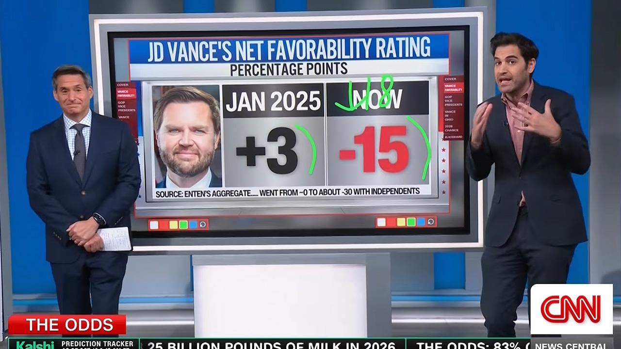 Image of Enten quipped that Vance's numbers are so bad he's 'deep under the Ohio River' in his home state.