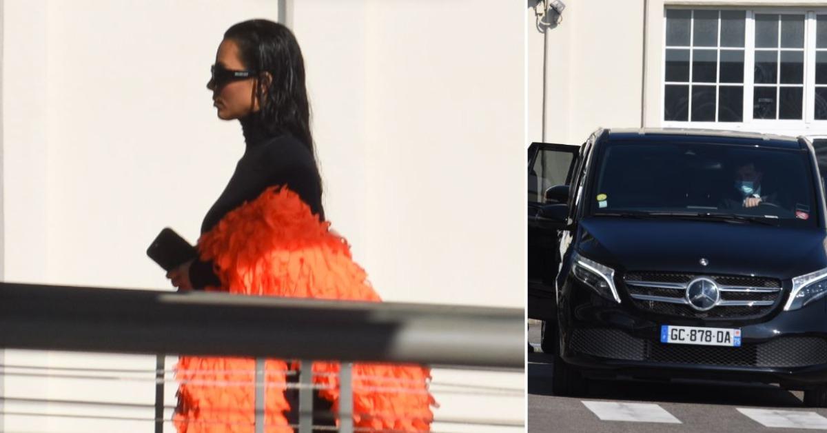 Kim Kardashian Shows Off Feather Boa & Skirt While Leaving Paris