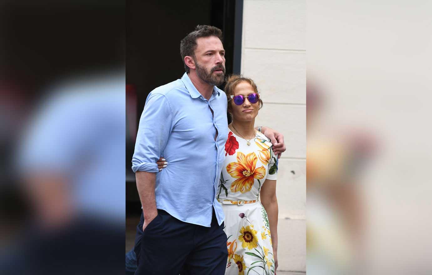 jennifer lopez ben affleck match in all black ensembles for fashion show