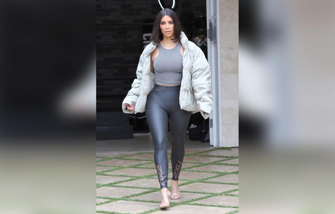 *EXCLUSIVE* Kim Kardashian shows off her curves in a tight pair of leggings after a workout