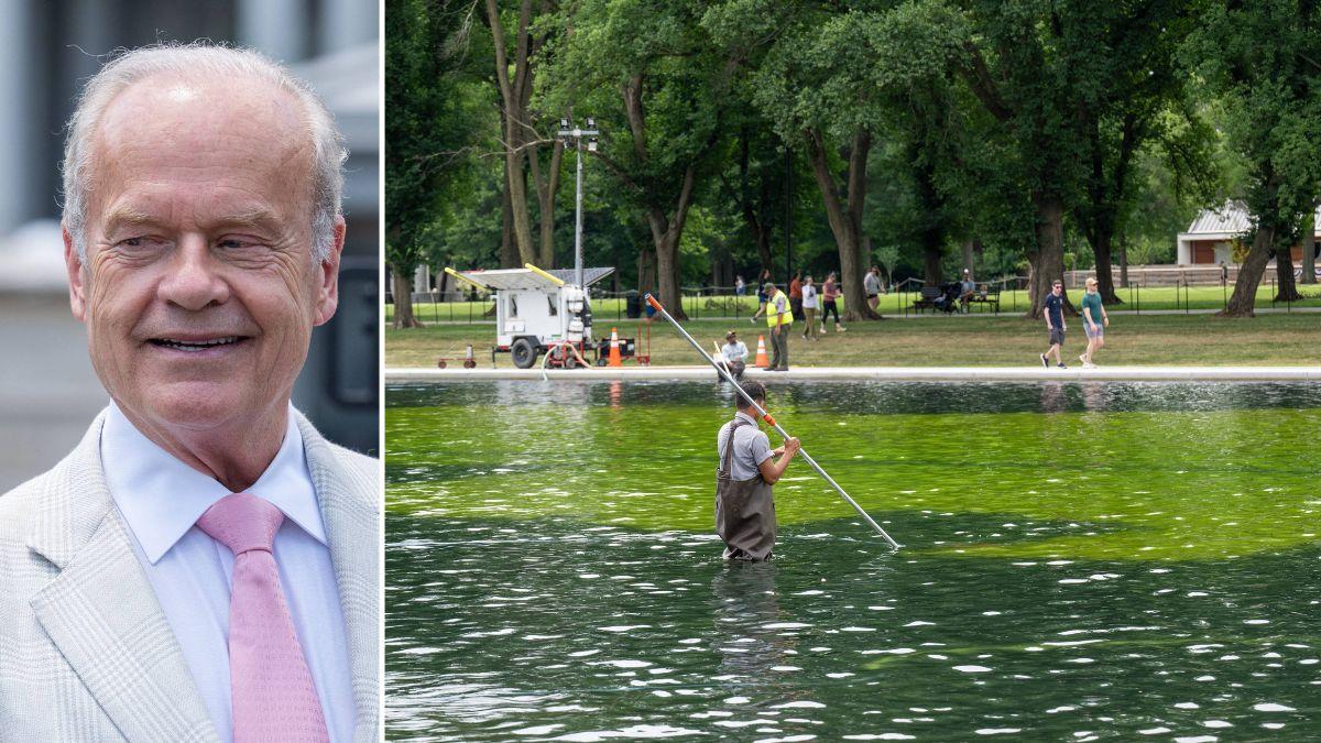 Composite photo of Kelsey Grammer and the Lincoln Memorial Reflecting Pool.