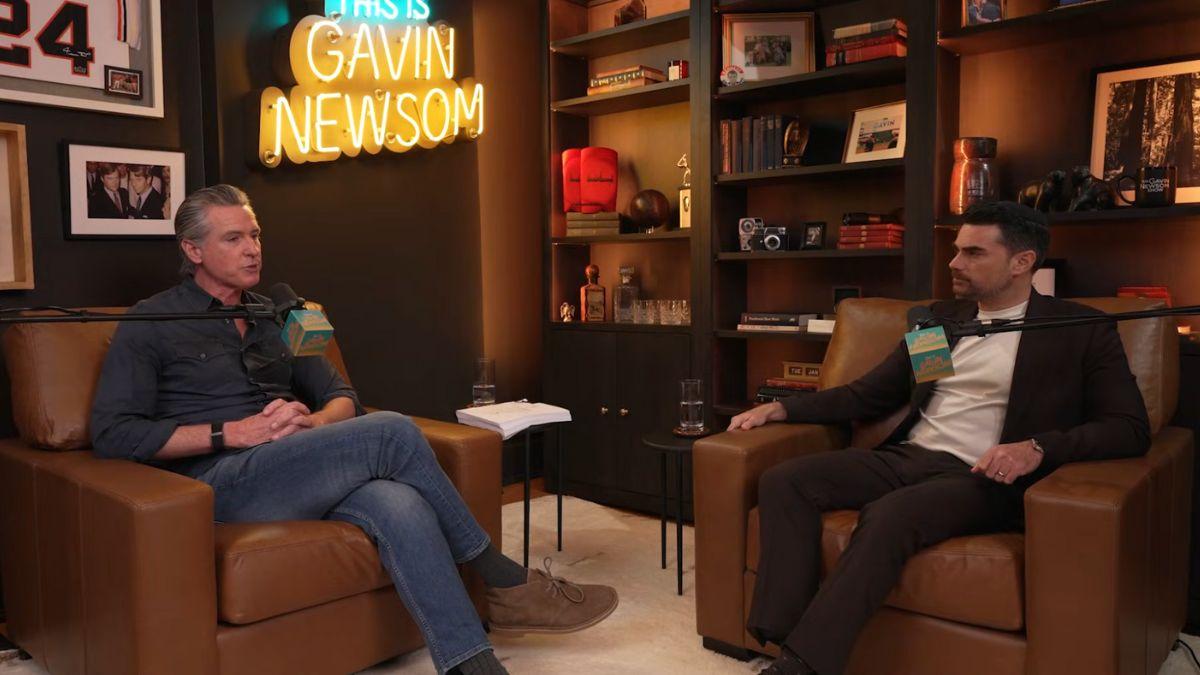 image of Gavin Newsom agreed with conservative commentator Ben Shapiro's comments on ICE during his podcast.