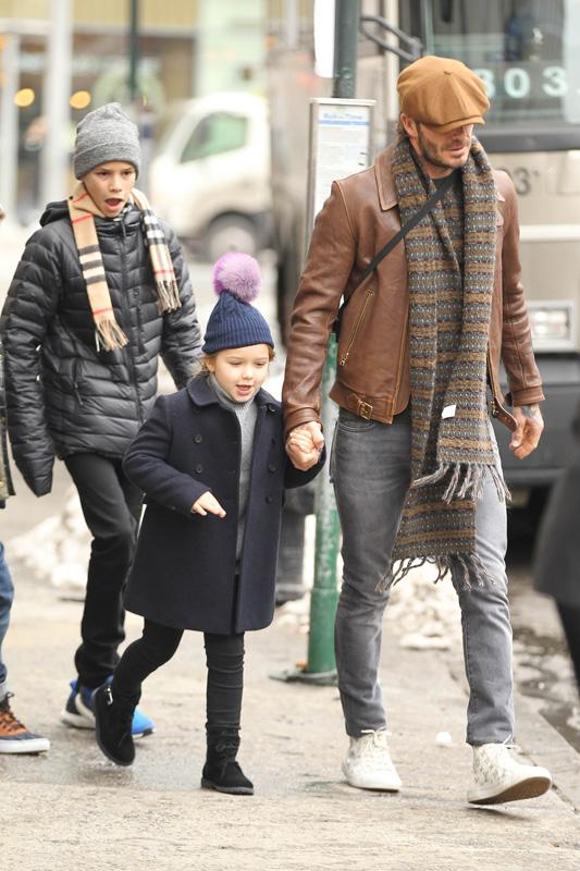 David Beckham Leaving The Edition Hotel with his Children