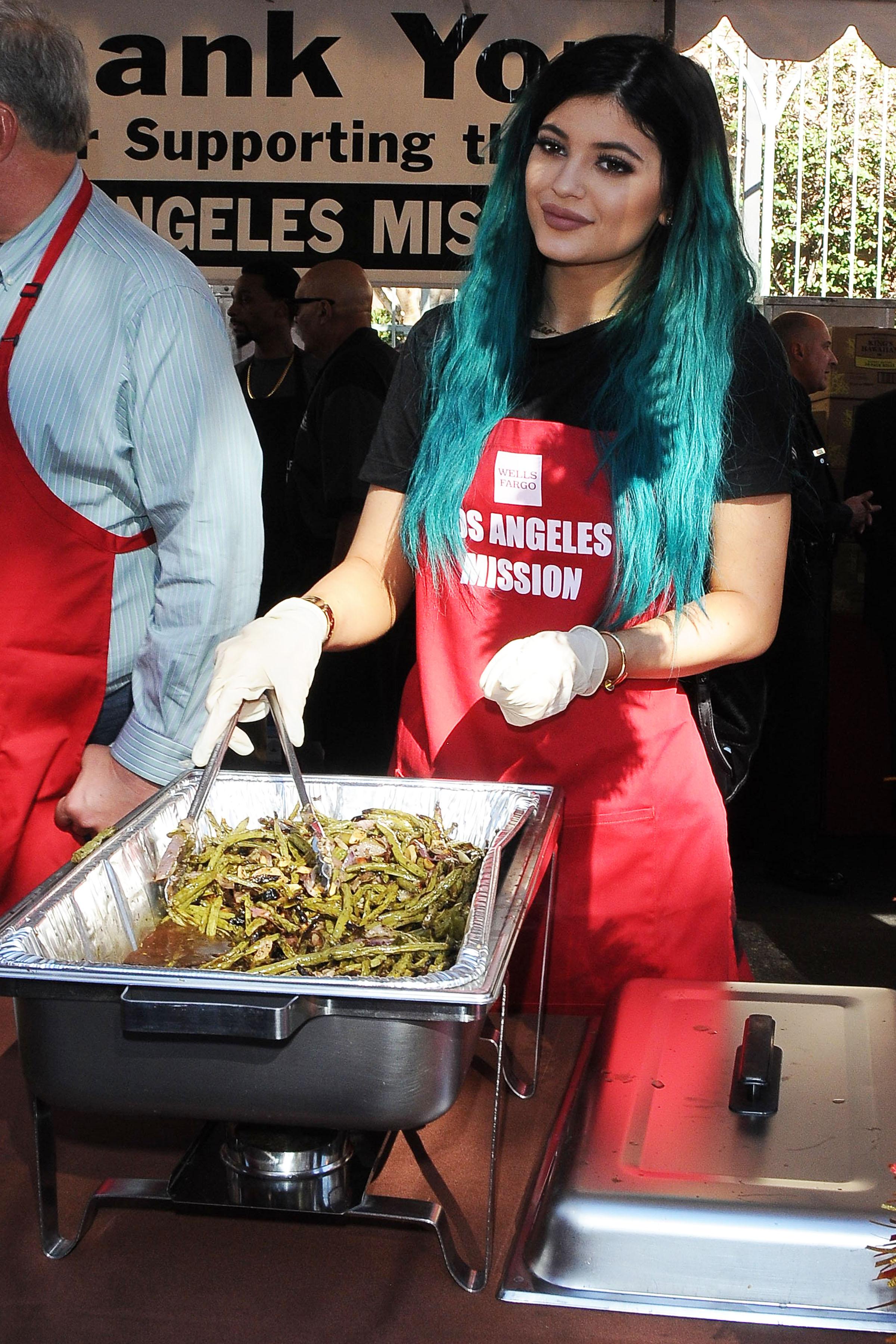 Kylie Jenner and her rumored boyfriend Tyga serve food at Los Angeles Mission