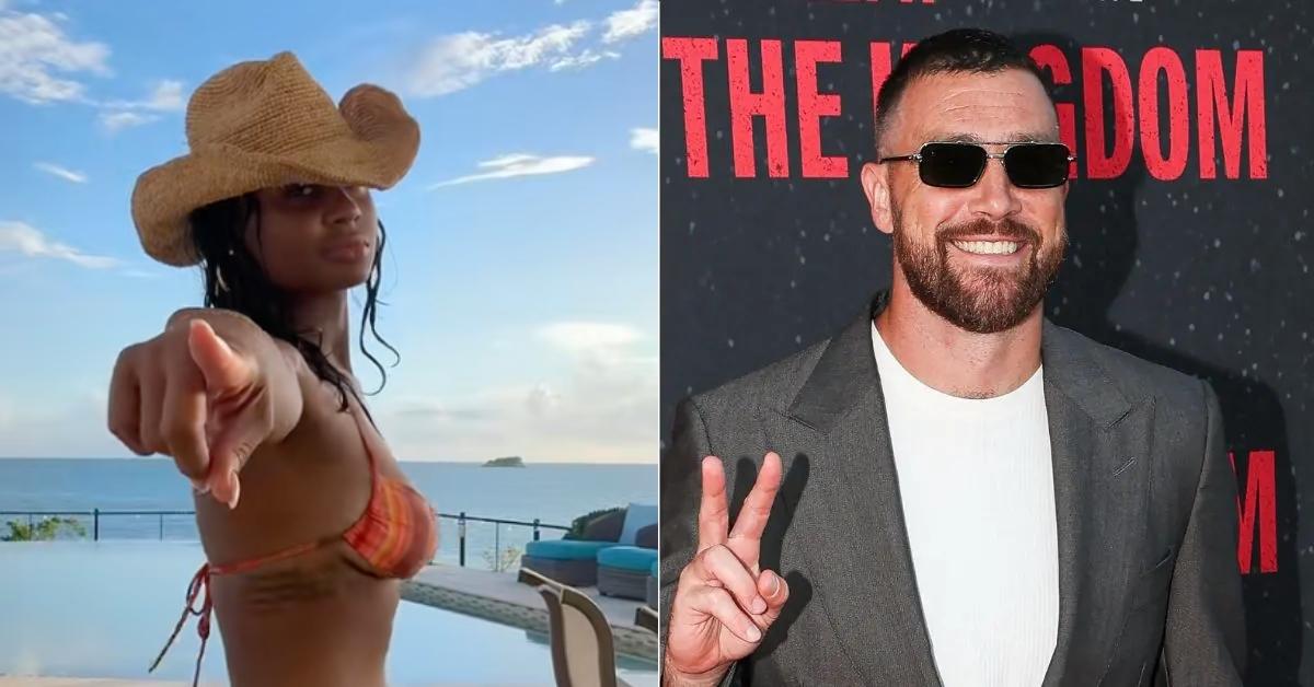 Split photo of Kayla Nicole and Travis Kelce