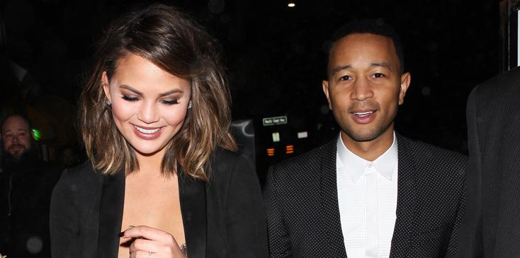 Chrissy Teigen wears a black lace top as she and John Legend celebrate Valentine&#8217;s Day by dining at Giorgio Baldi