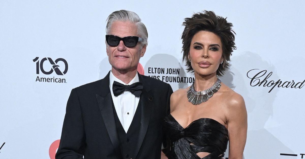 image of Lisa Rinna posed topless alongside husband Harry Hamlin for a bold new ERL fashion shoot in Venice, Calif.