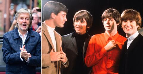 Split photo of Paul McCartney and The Beatles.