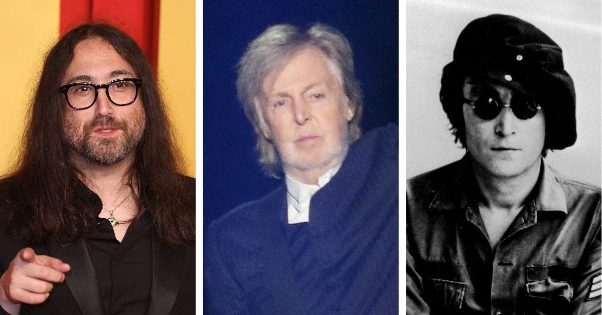 split photo of Paul McCartney, Sean & John Lennon  