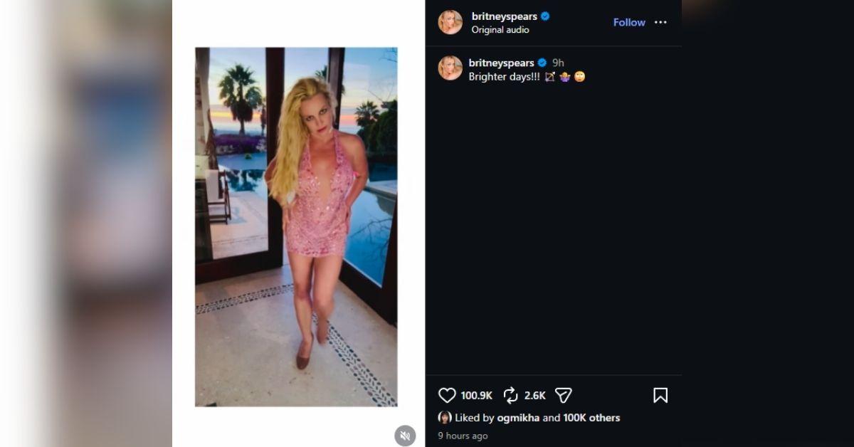 image of Britney Spears shared a wild new dance video while wearing a sparkly pink mini dress.