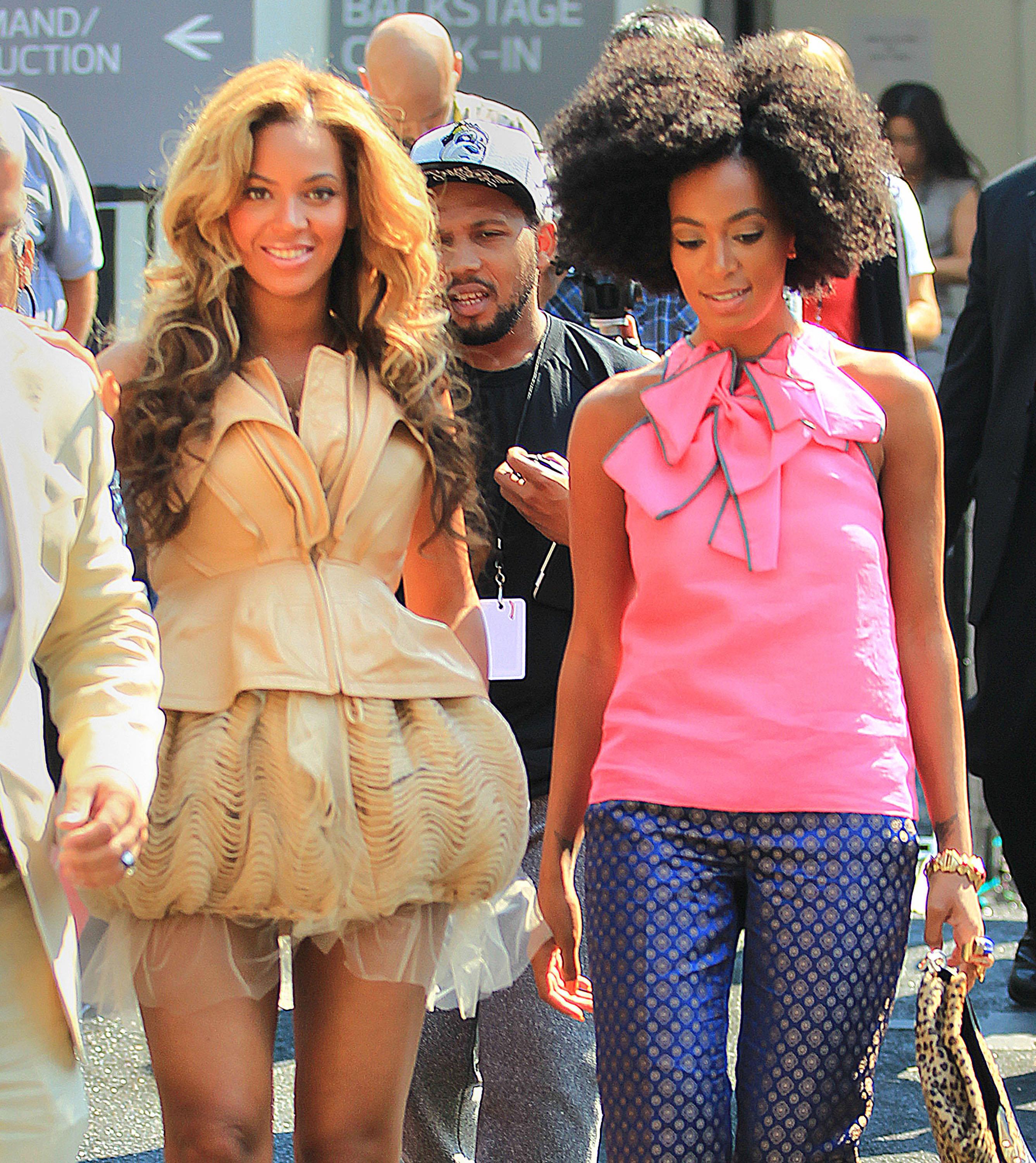 Beyonce Knowles and Solange Knowles attend the J. crew show at NY fashion week, NYC