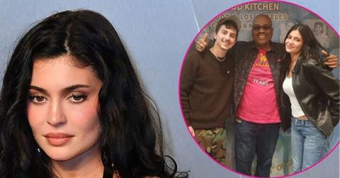 Photo of Kylie Jenner; photo of Timothée Chalamet and Kylie Jenner with a staffer from Dulan's Soul Food Kitchen