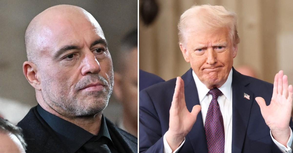 Split photos of Joe Rogan and Donald Trump