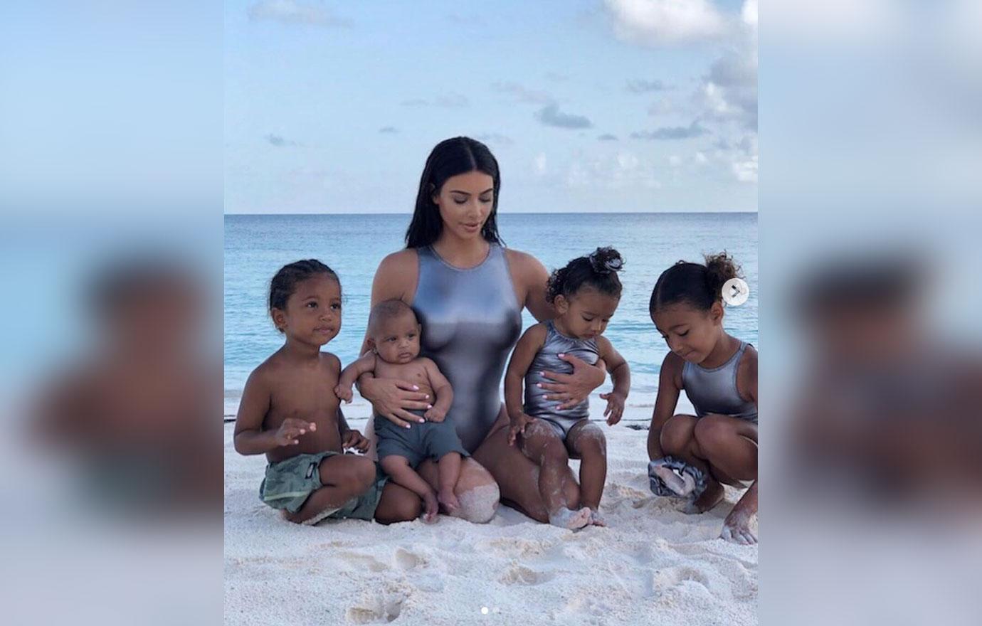 Kim Kardashian And Kids Beach Bahamas