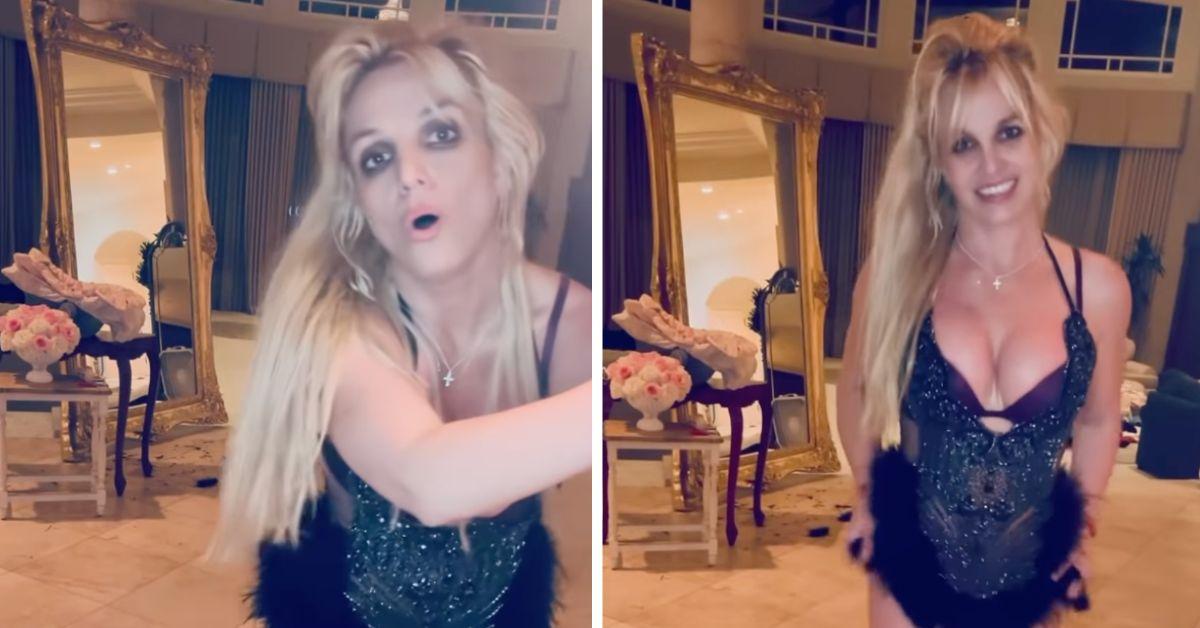 britney spears odd dance performance busty red bikini photos