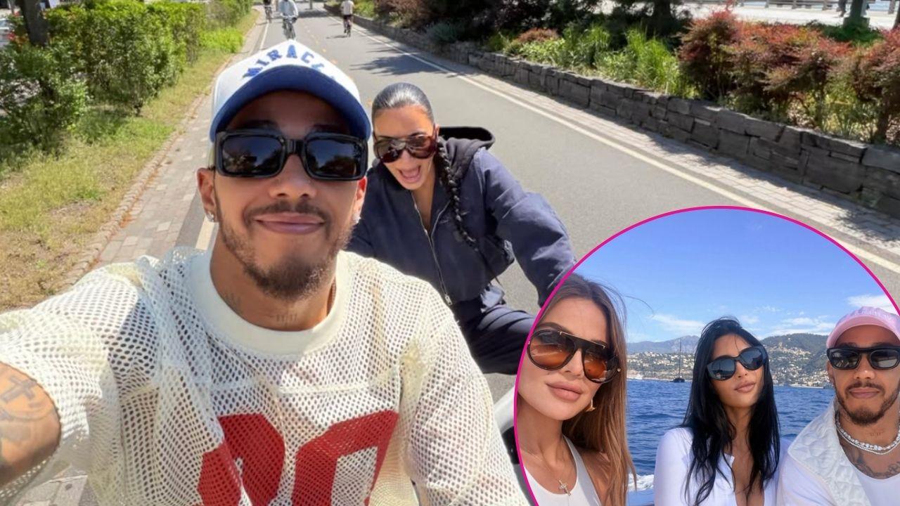 Photos of Lewis Hamilton, Kim Kardashian and Khloé Kardashian.
