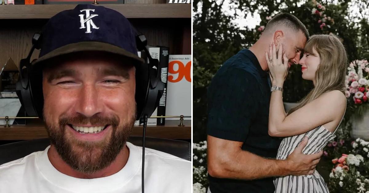 Photo of Travis Kelce; picture of Travis Kelce and Taylor Swift.