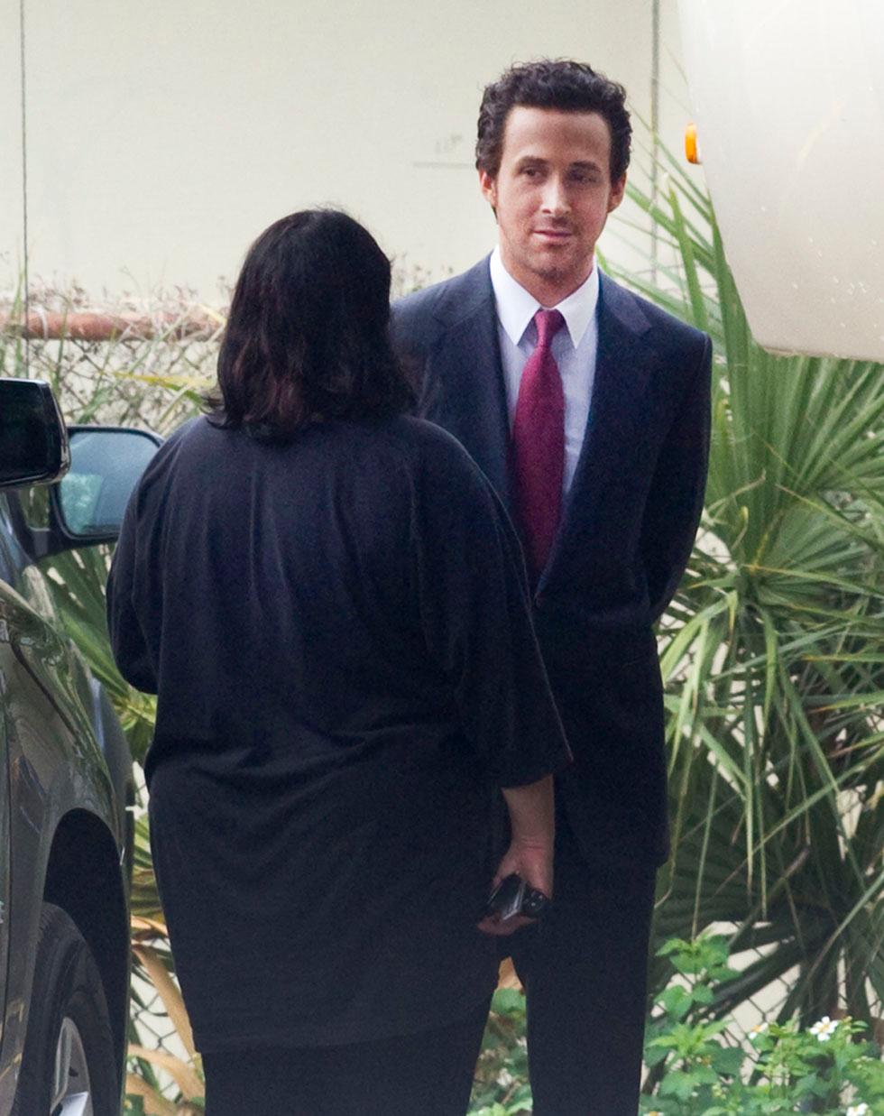 EXCLUSIVE: Ryan Gosling is a dark haired city slicker on set in New Orleans.