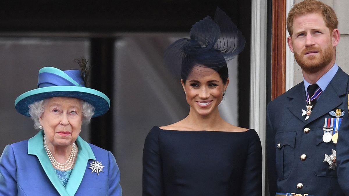 image of meghan markle prince harry and queen Elizabeth 