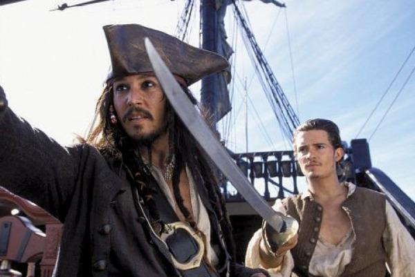 Johnny Depp and Orlando Bloom in Pirates of the Caribbean