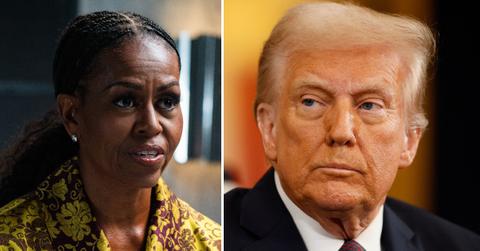 Photo of Michelle Obama; picture of Donald Trump.